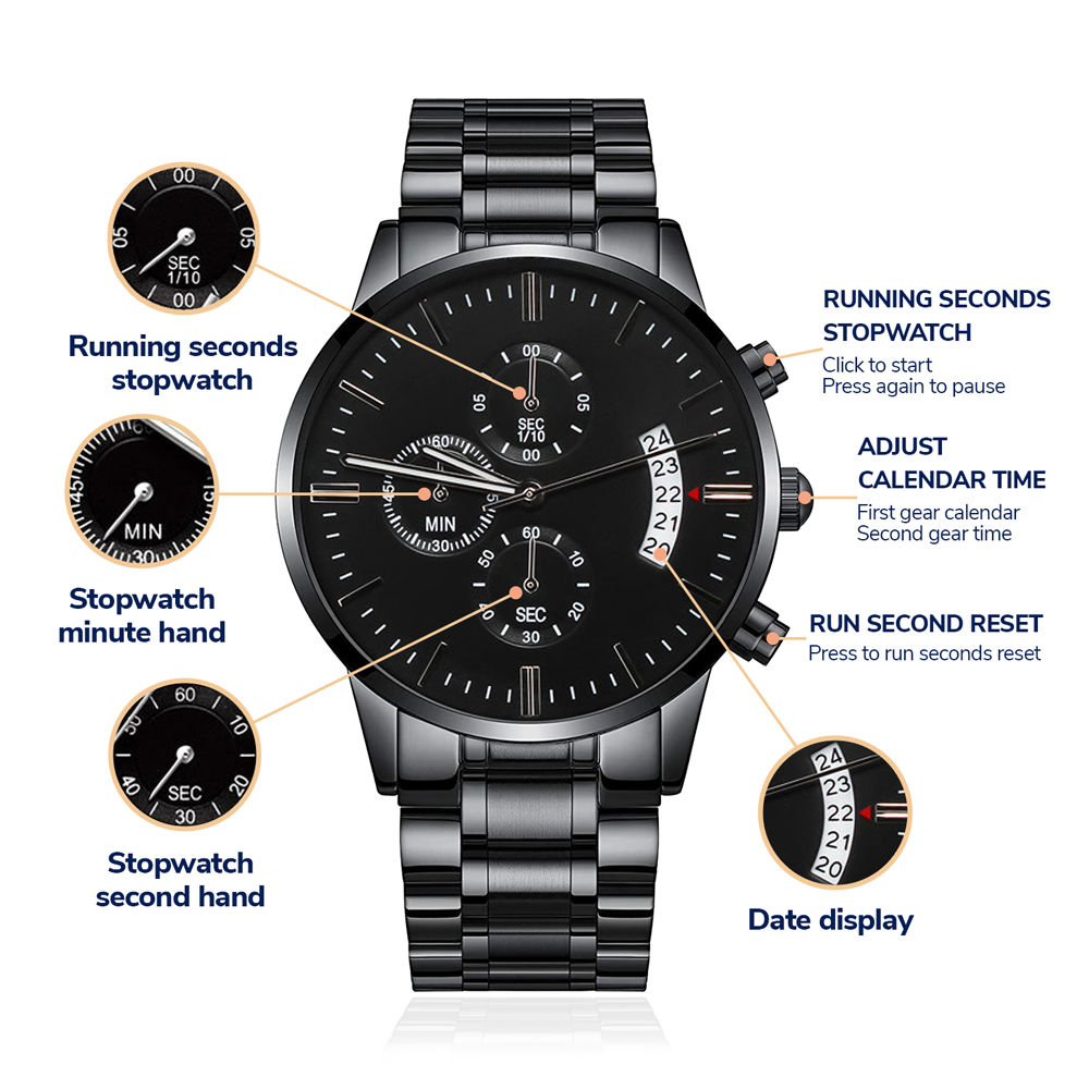 Dog Dad - I love walks - Black Chronograph Watch with Engraving