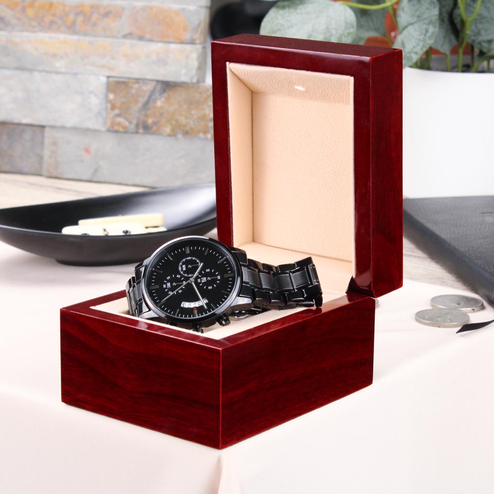 Dog Dad - I love walks - Black Chronograph Watch with Engraving
