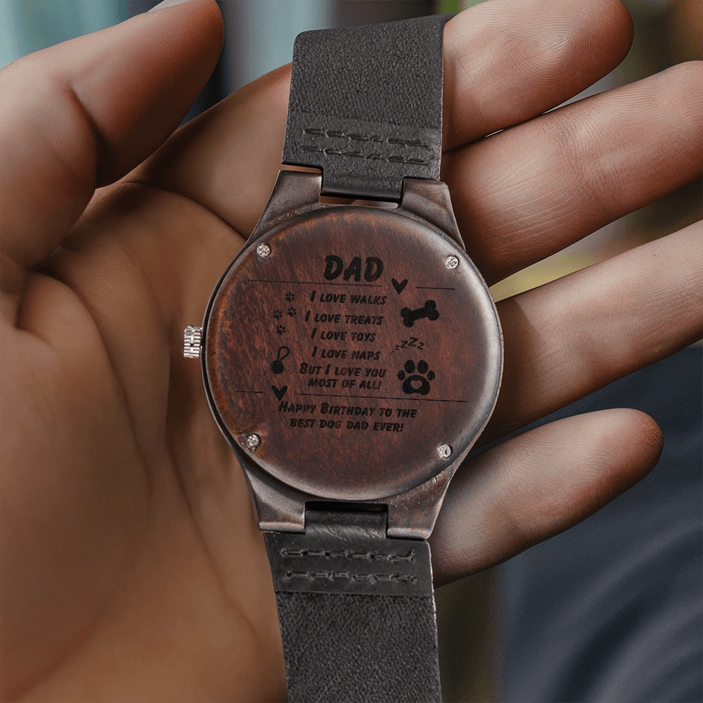 Dog Dad - I love walks - Wood Watch with Engraving