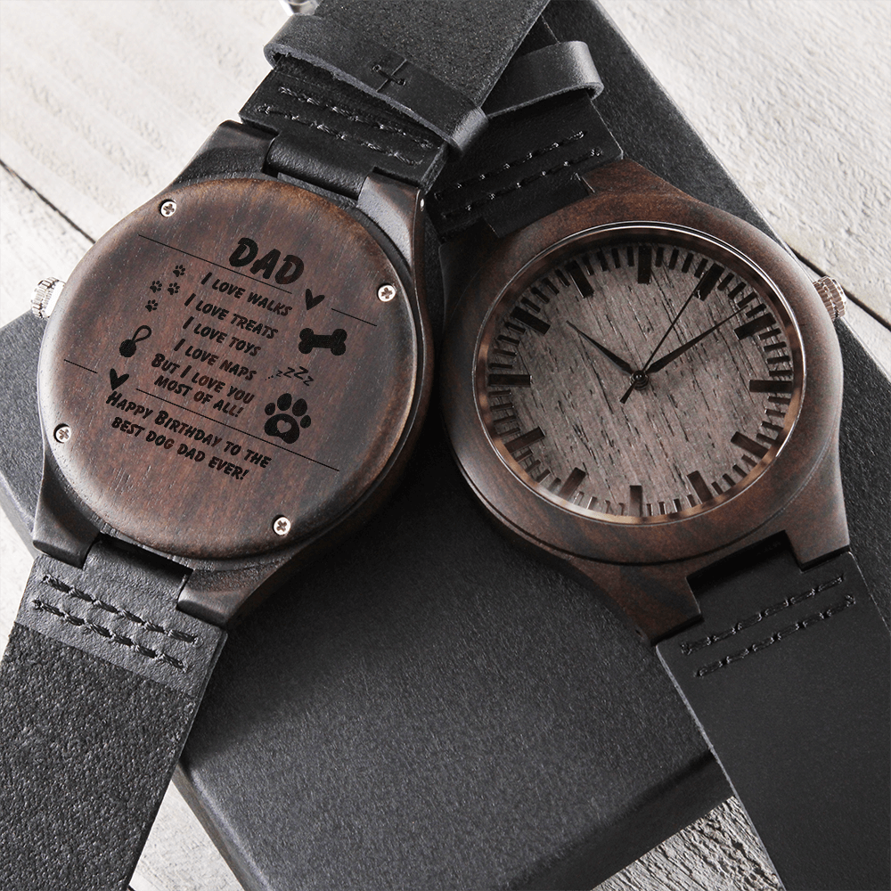 Dog Dad - I love walks - Wood Watch with Engraving