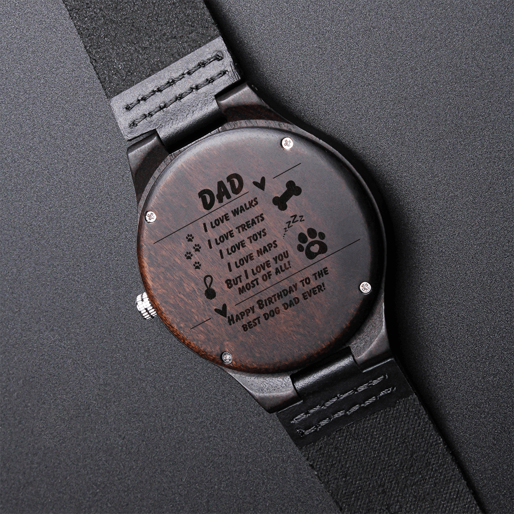 Dog Dad - I love walks - Wood Watch with Engraving