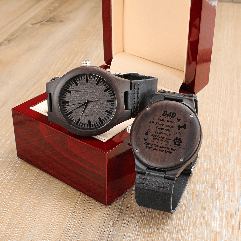 Dog Dad - I love walks - Wood Watch with Engraving