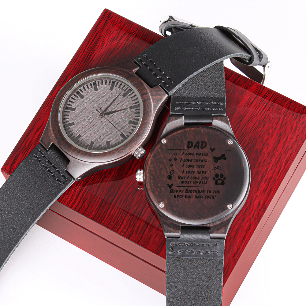 Dog Dad - I love walks - Wood Watch with Engraving