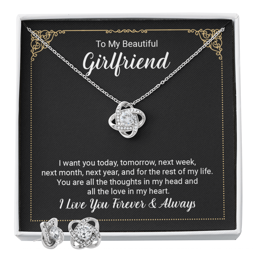 To Girlfriend - I want you today - Love Knot Necklace & Earring Set