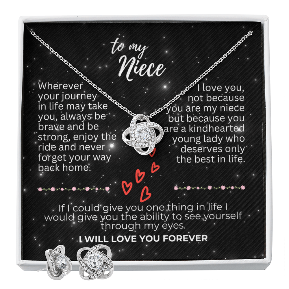 To Niece - Wherever your journey - Love Knot Necklace & Earring Set