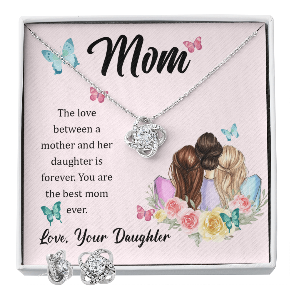 To Mom - The love between - Love Knot Necklace & Earring Set