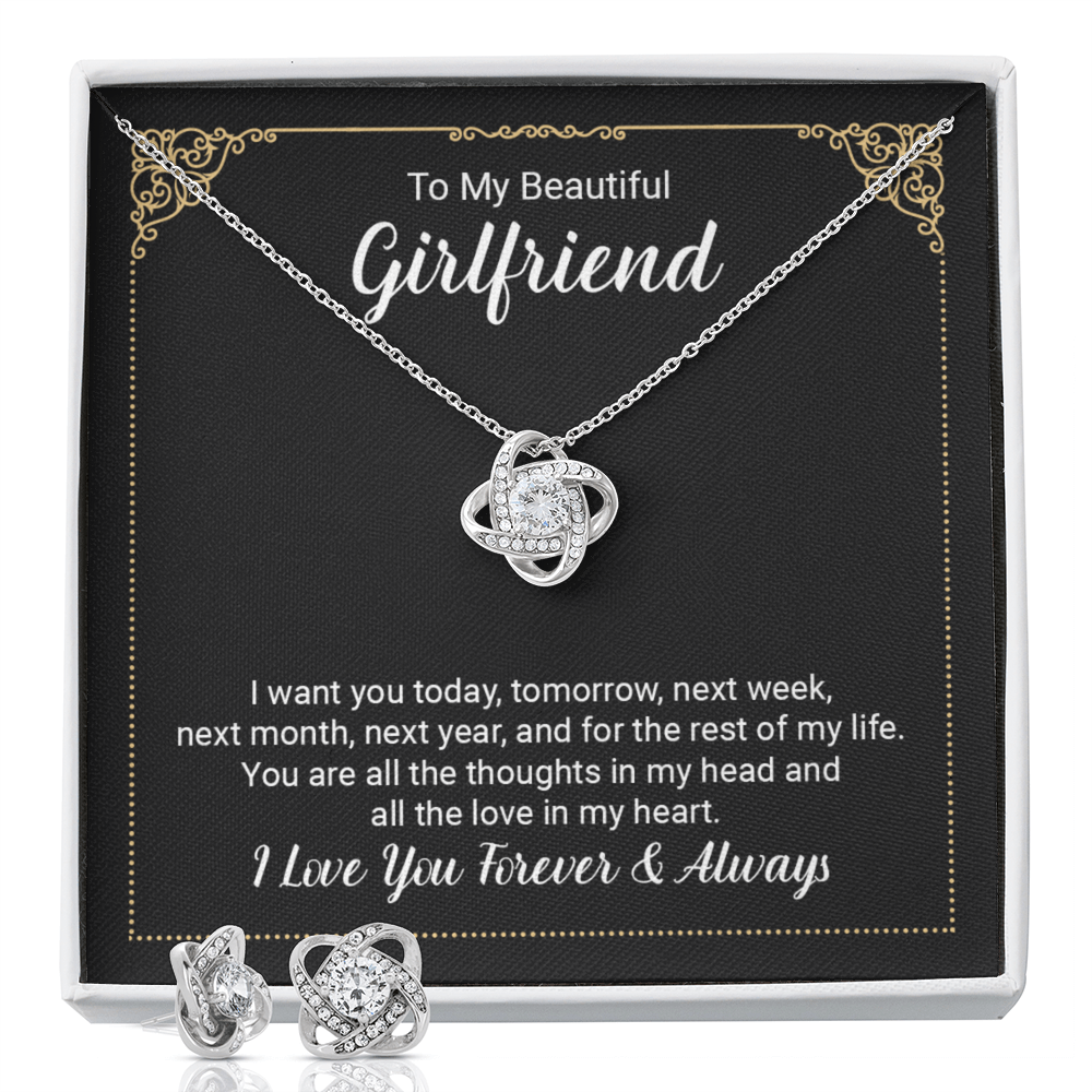To Girlfriend - I want you today - Love Knot Necklace & Earring Set