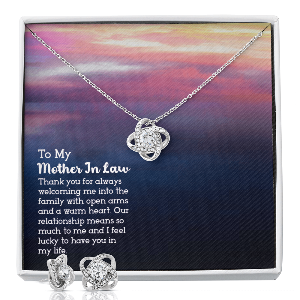 To Mother In Law - Thank you for always - Love Knot Necklace & Earring Set