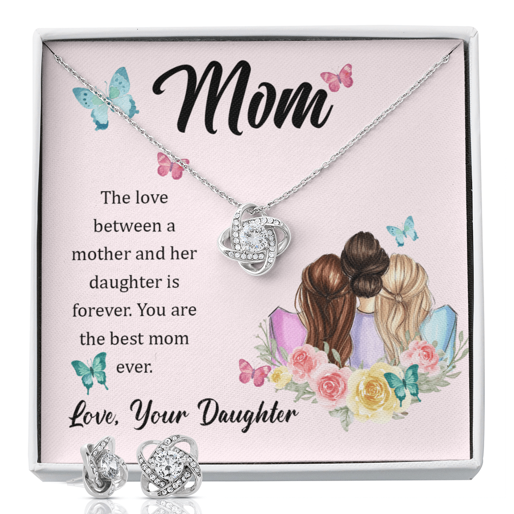 To Mom - The love between - Love Knot Necklace & Earring Set