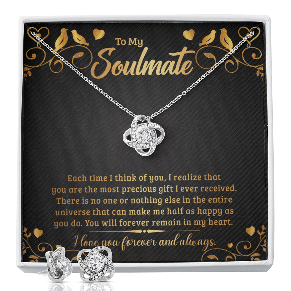 To Soulmate - Each time I think - Love Knot Necklace & Earring Set