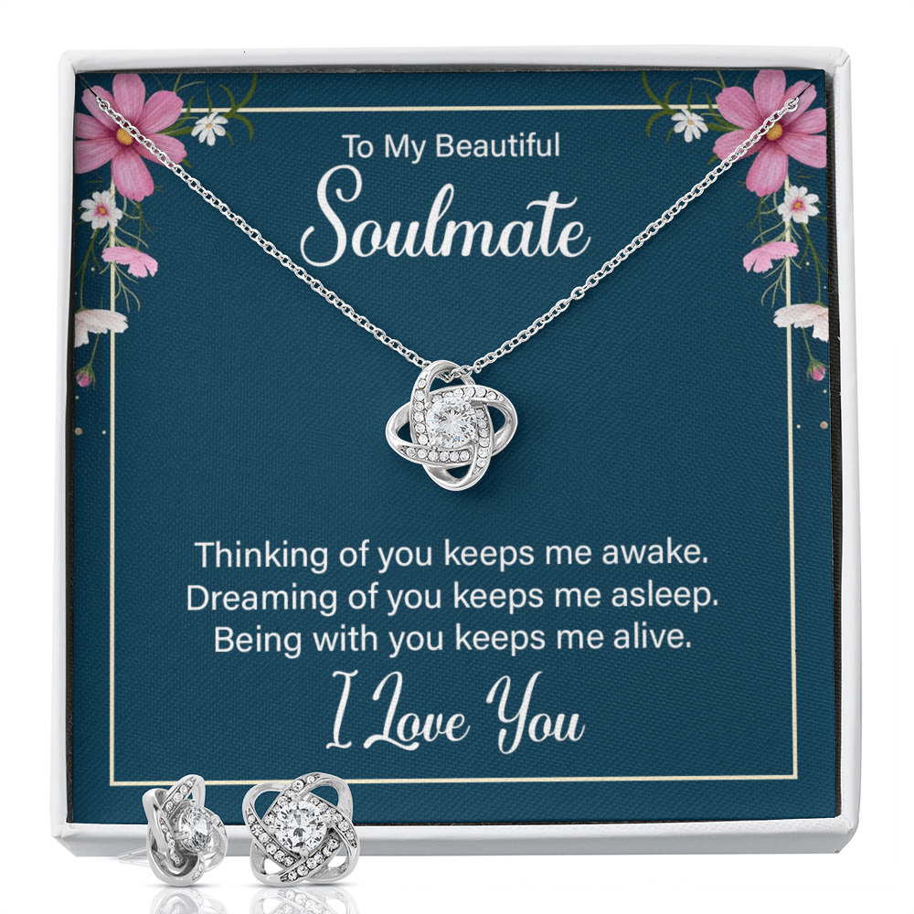 To Soulmate - Thinking of you - Love Knot Necklace & Earring Set