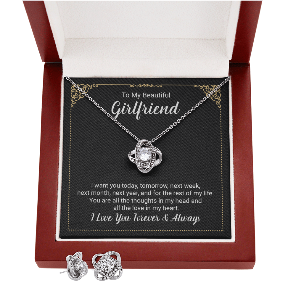 To Girlfriend - I want you today - Love Knot Necklace & Earring Set