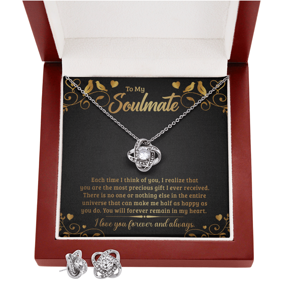 To Soulmate - Each time I think - Love Knot Necklace & Earring Set