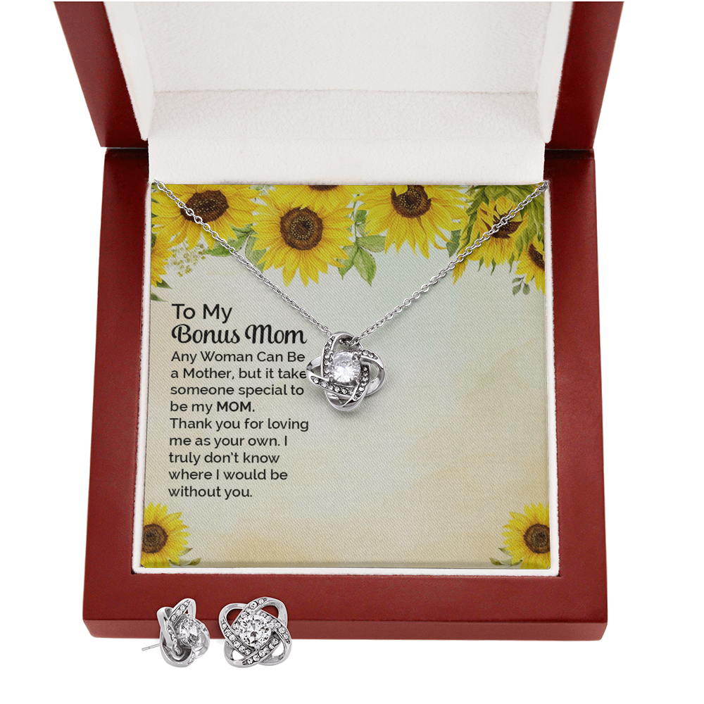 To Bonus Mom - Any woman can be - Love Knot Necklace & Earring Set