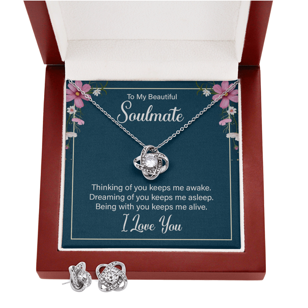 To Soulmate - Thinking of you - Love Knot Necklace & Earring Set