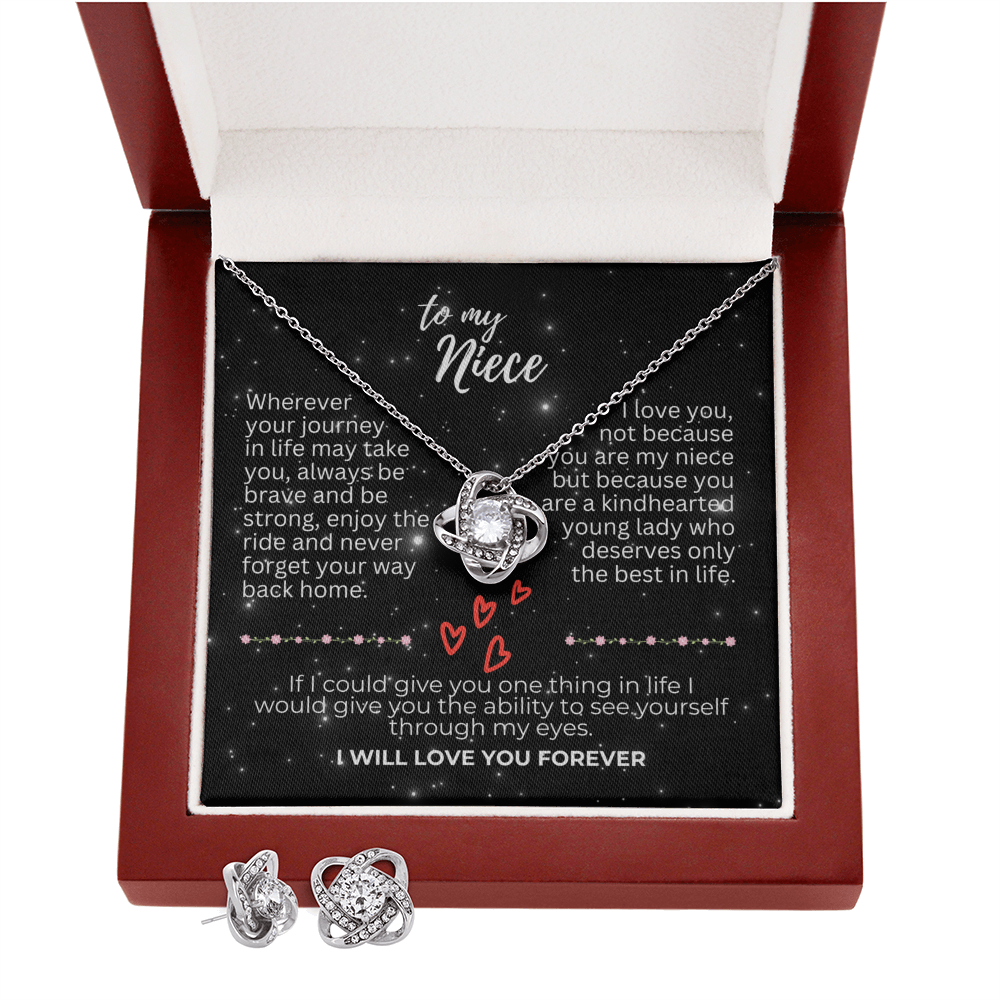 To Niece - Wherever your journey - Love Knot Necklace & Earring Set