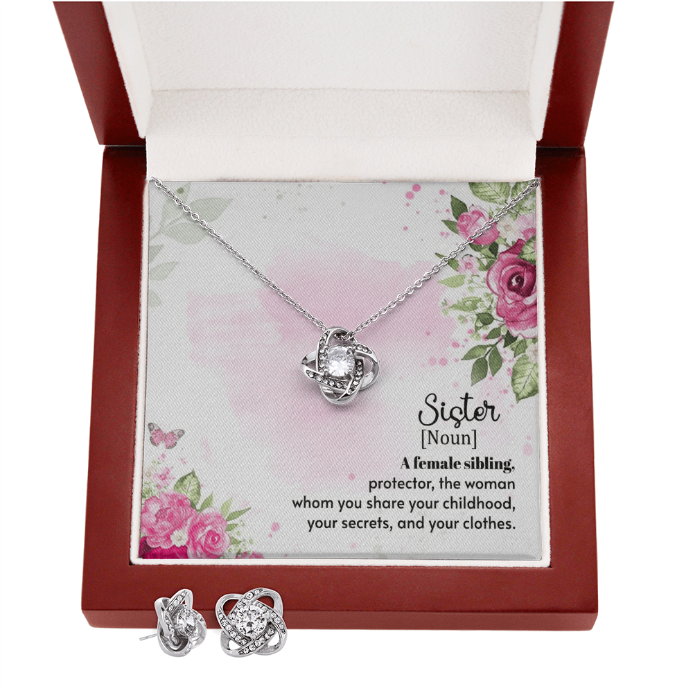 To Sister - A female sibling - Love Knot Necklace & Earring Set