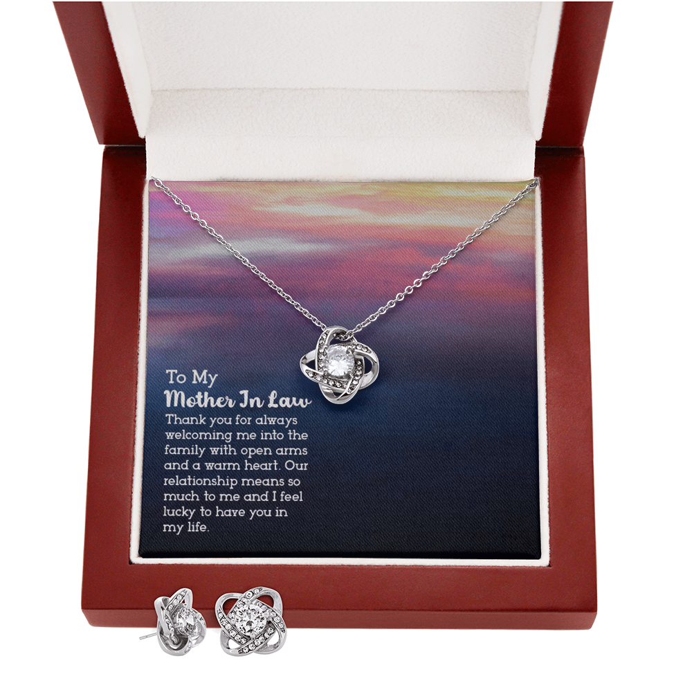 To Mother In Law - Thank you for always - Love Knot Necklace & Earring Set