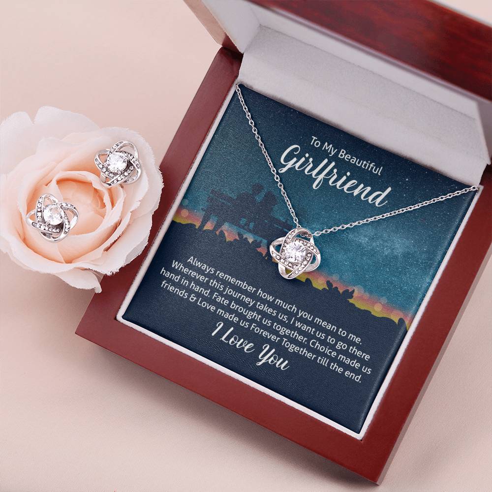 To Girlfriend - Always remember - Love Knot Necklace & Earring Set