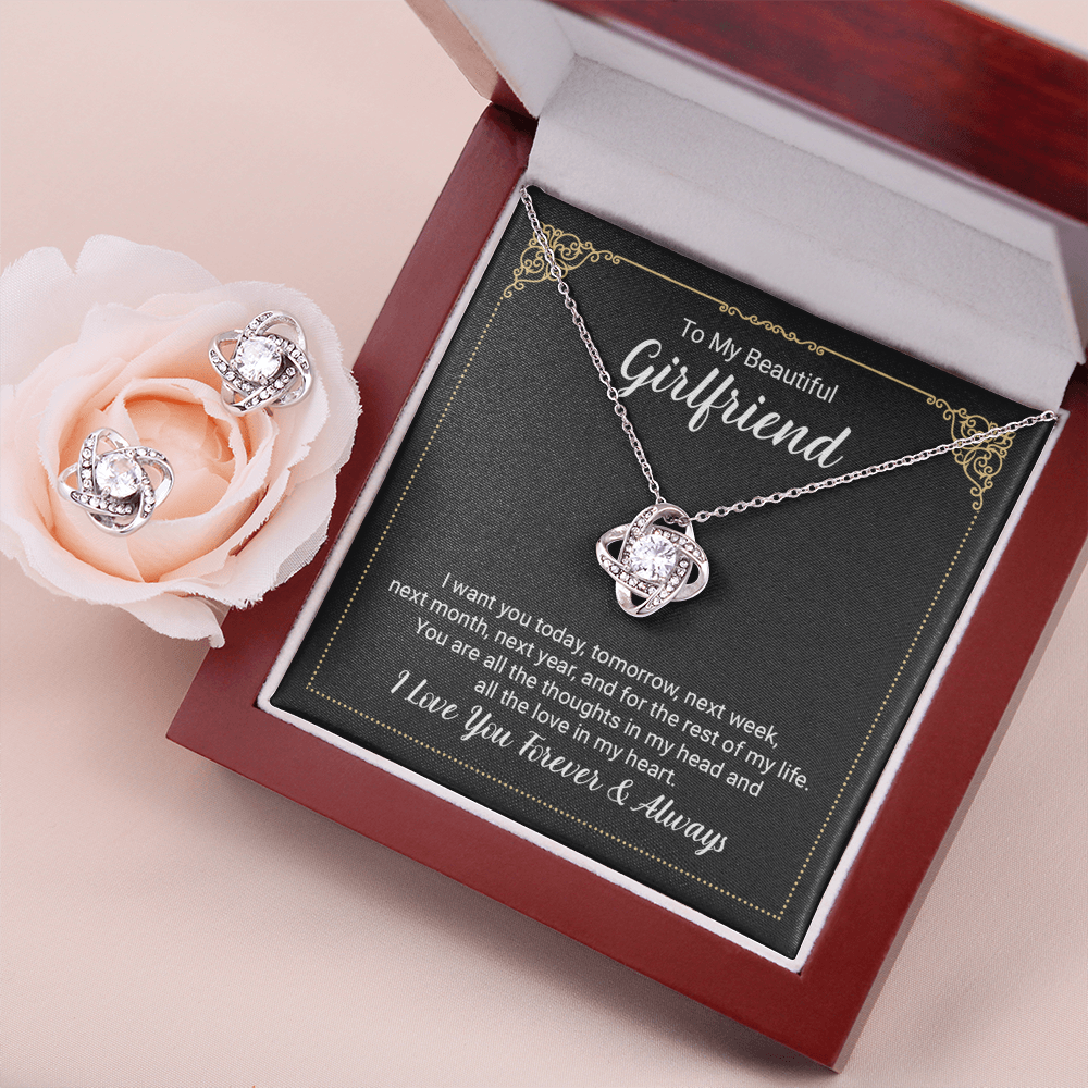 To Girlfriend - I want you today - Love Knot Necklace & Earring Set