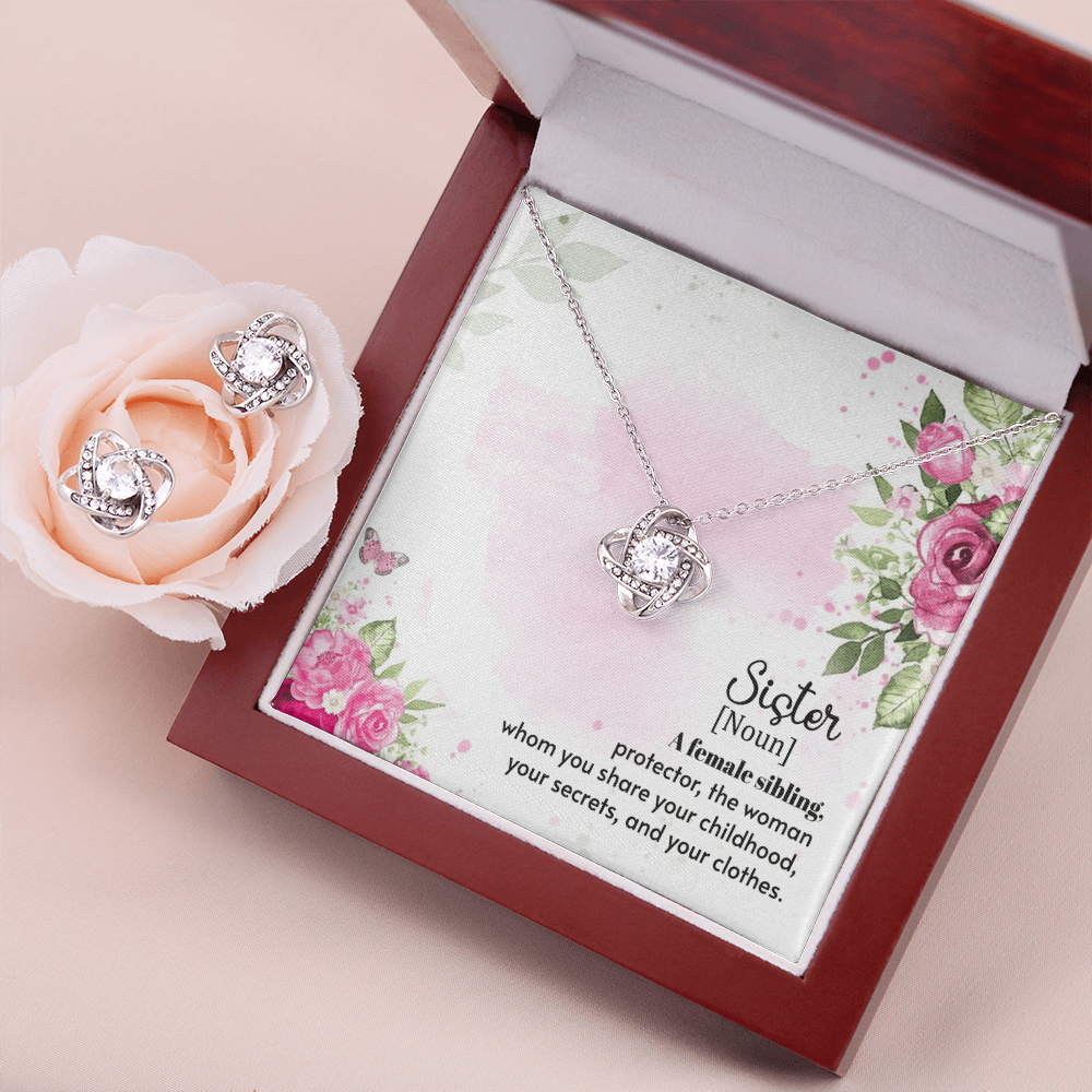 To Sister - A female sibling - Love Knot Necklace & Earring Set