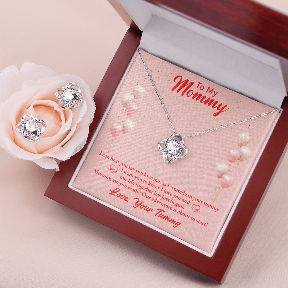 To Mom - I can hear - Love Knot Necklace & Earring Set