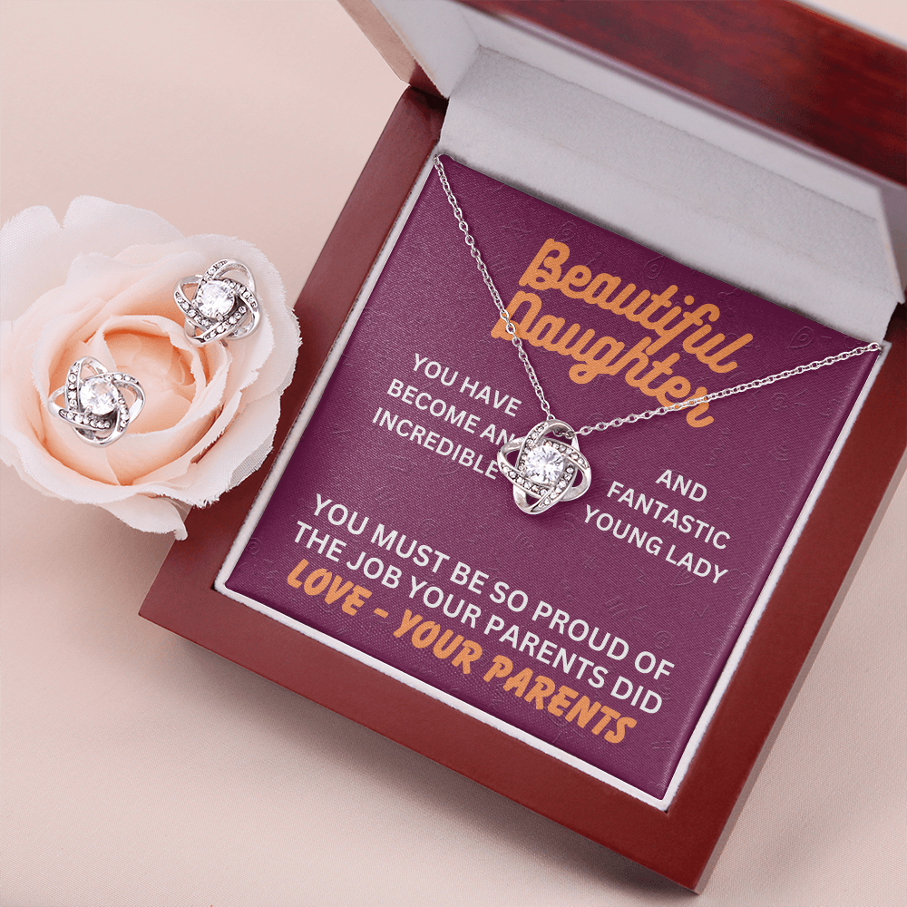 Beautiful Daughter - You have become - Love Knot Necklace & Earring Set