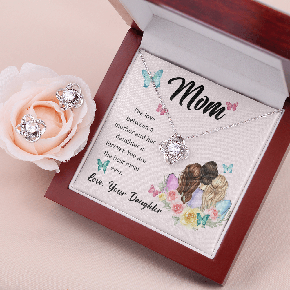 To Mom - The love between - Love Knot Necklace & Earring Set