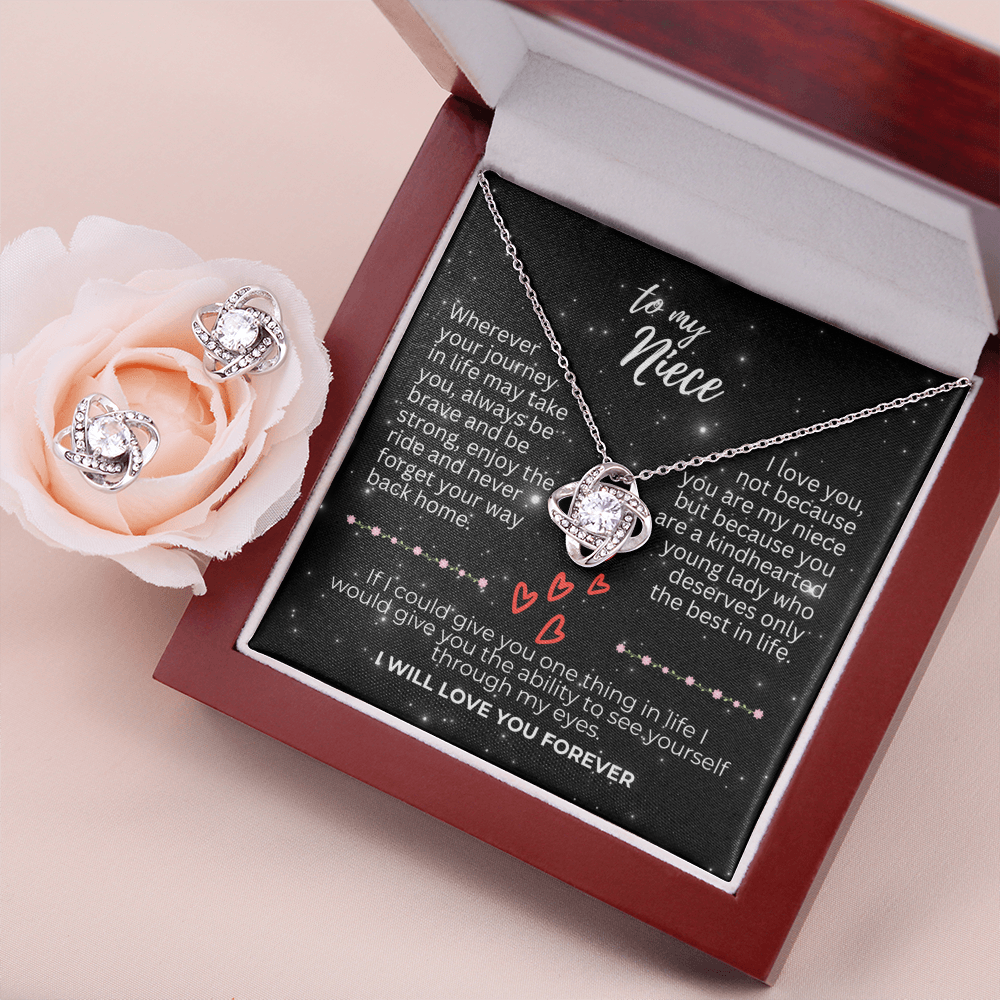 To Niece - Wherever your journey - Love Knot Necklace & Earring Set