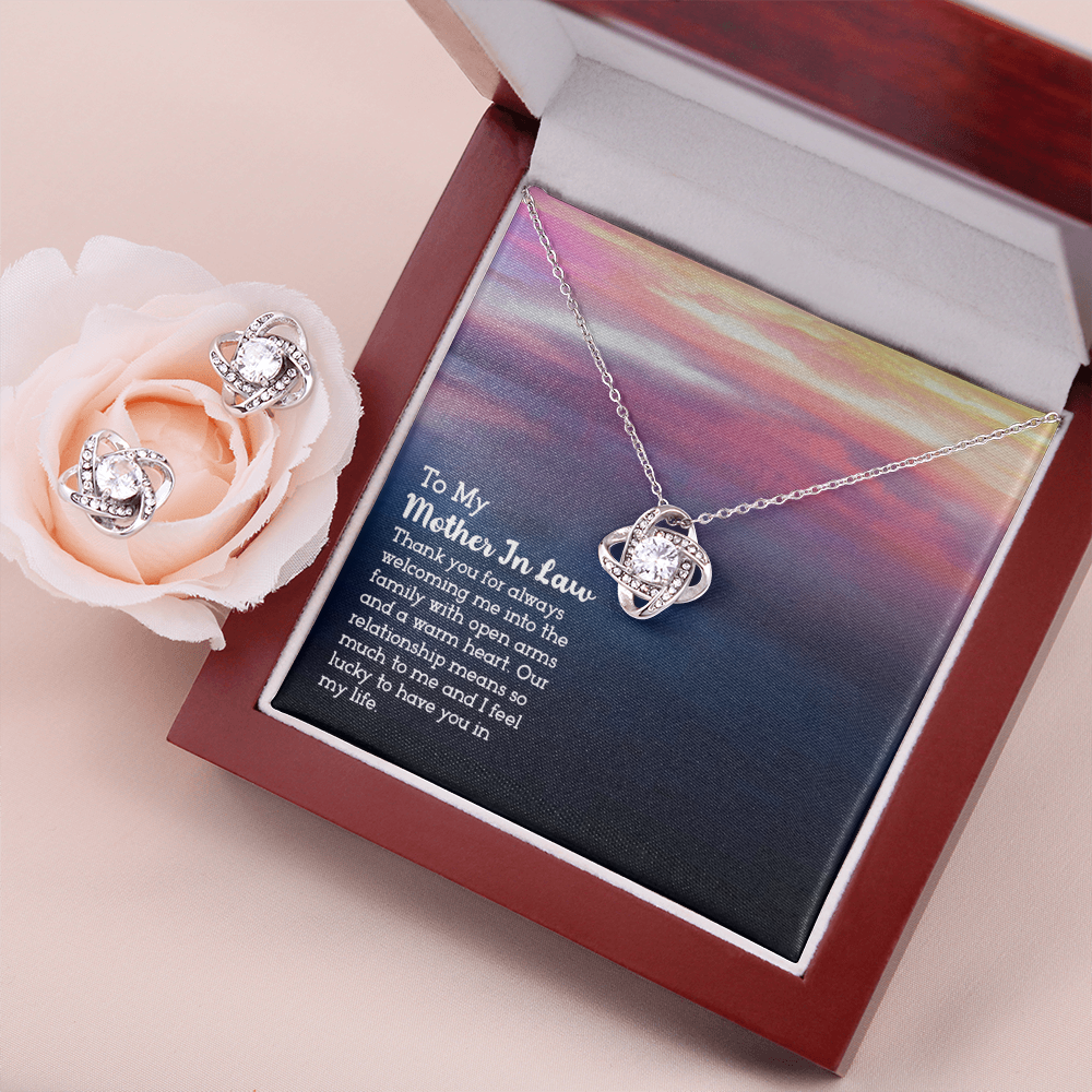 To Mother In Law - Thank you for always - Love Knot Necklace & Earring Set
