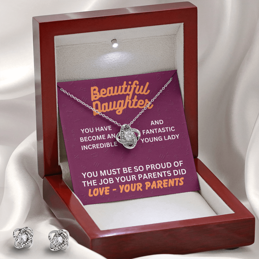 Beautiful Daughter - You have become - Love Knot Necklace & Earring Set
