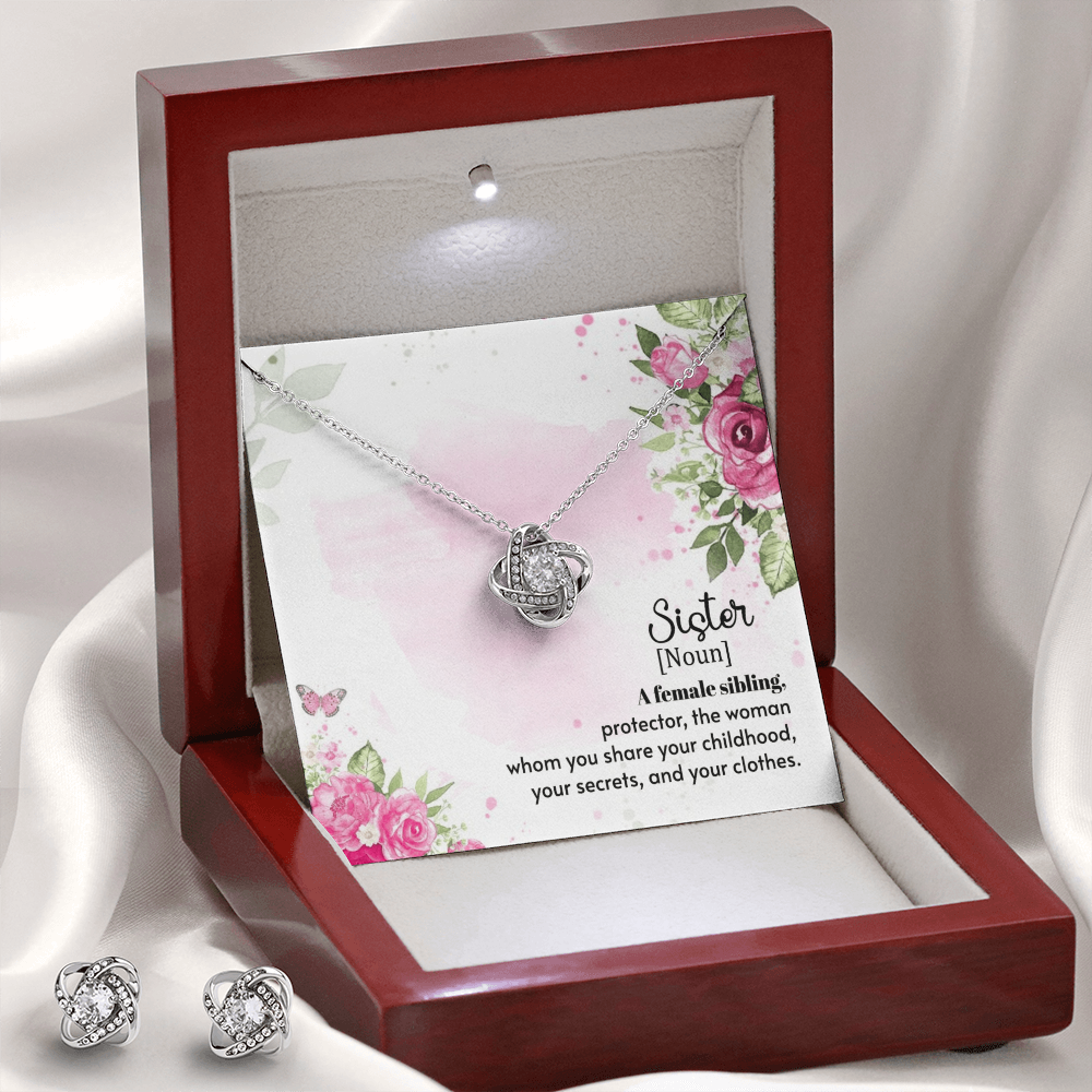 To Sister - A female sibling - Love Knot Necklace & Earring Set