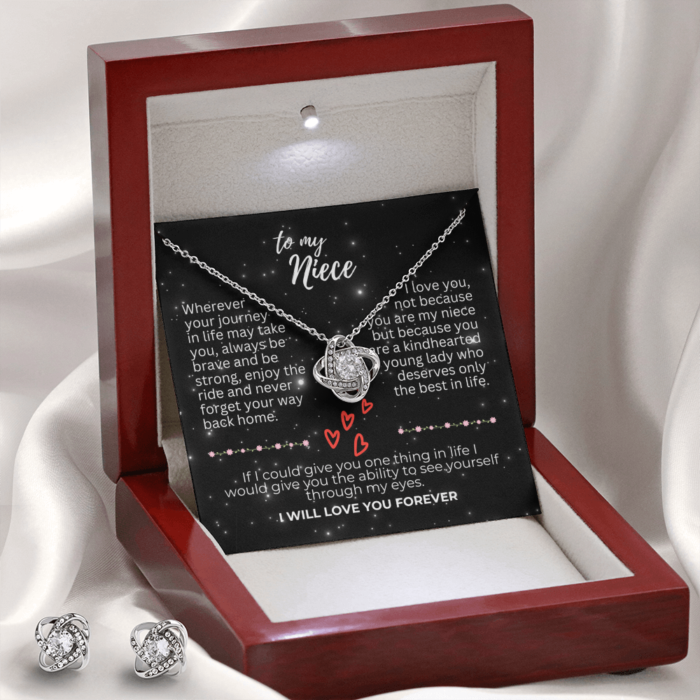 To Niece - Wherever your journey - Love Knot Necklace & Earring Set