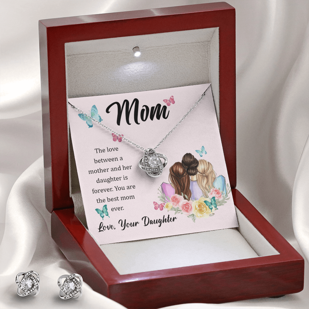To Mom - The love between - Love Knot Necklace & Earring Set