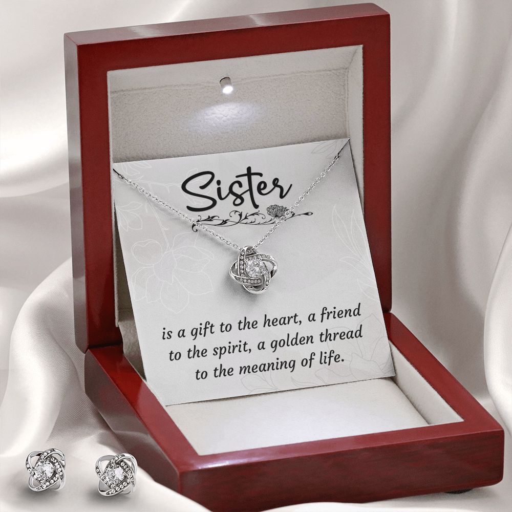 To Sister - Is a gift - Love Knot Necklace & Earring Set