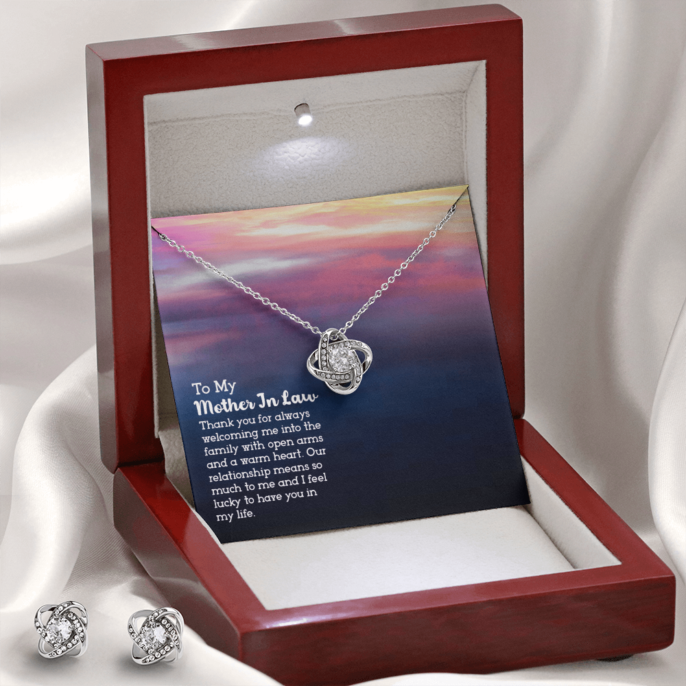 To Mother In Law - Thank you for always - Love Knot Necklace & Earring Set