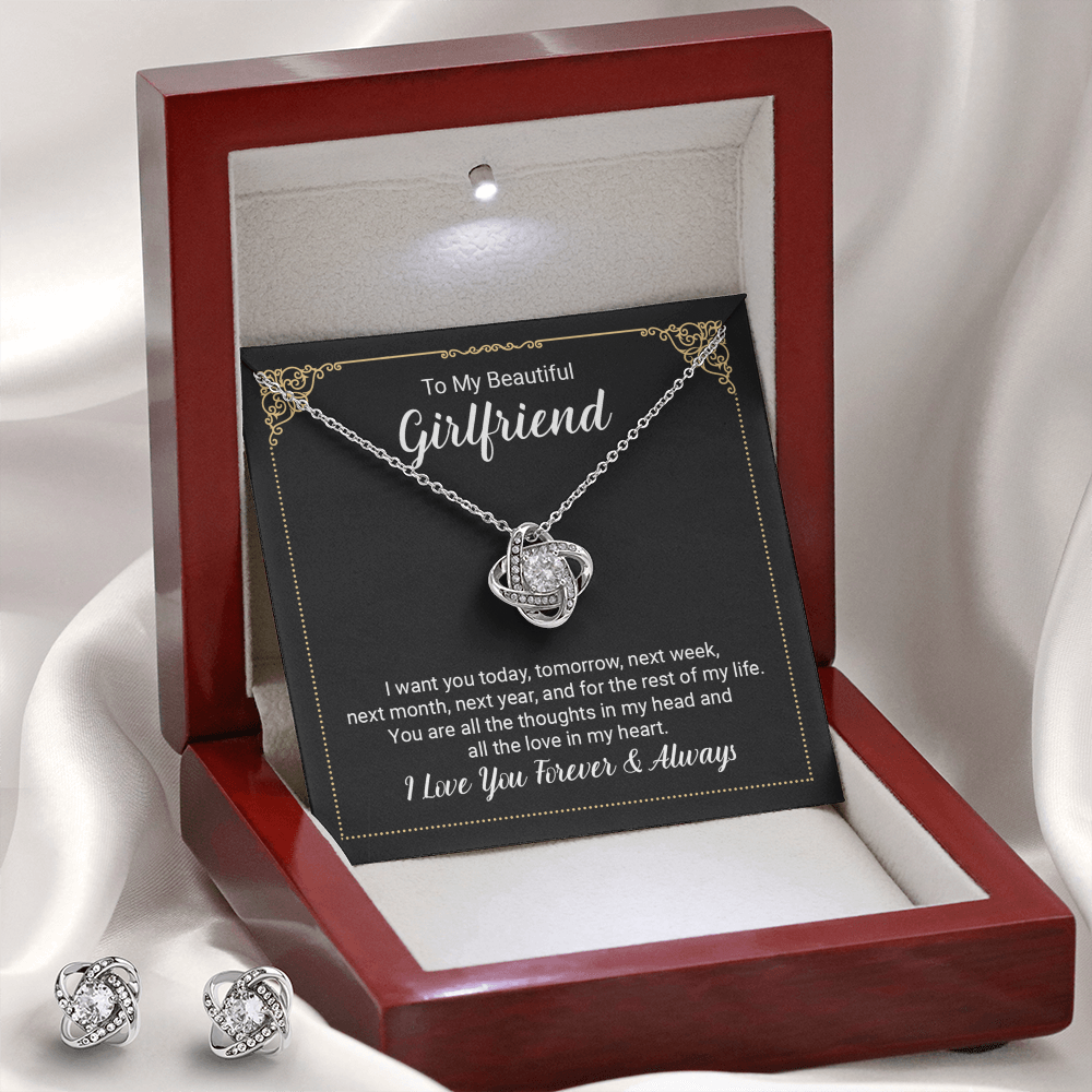 To Girlfriend - I want you today - Love Knot Necklace & Earring Set