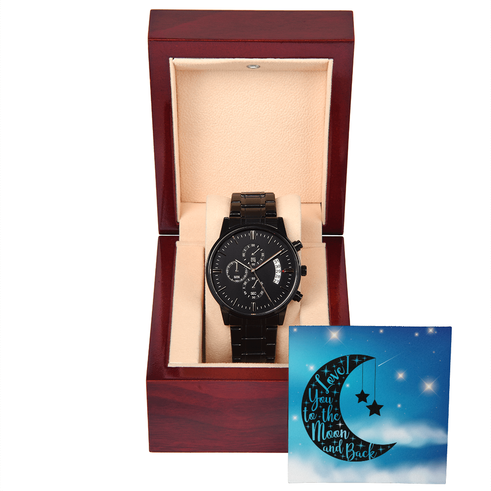 Love - To the moon and back - Black Chronograph Watch