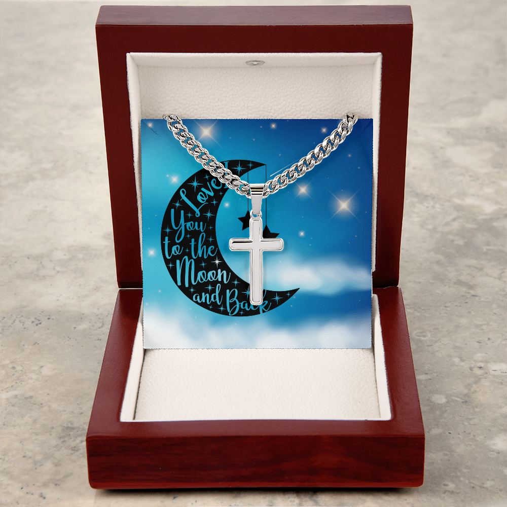 Love - To the moon and back - Cuban Link Chain with Artisan Cross