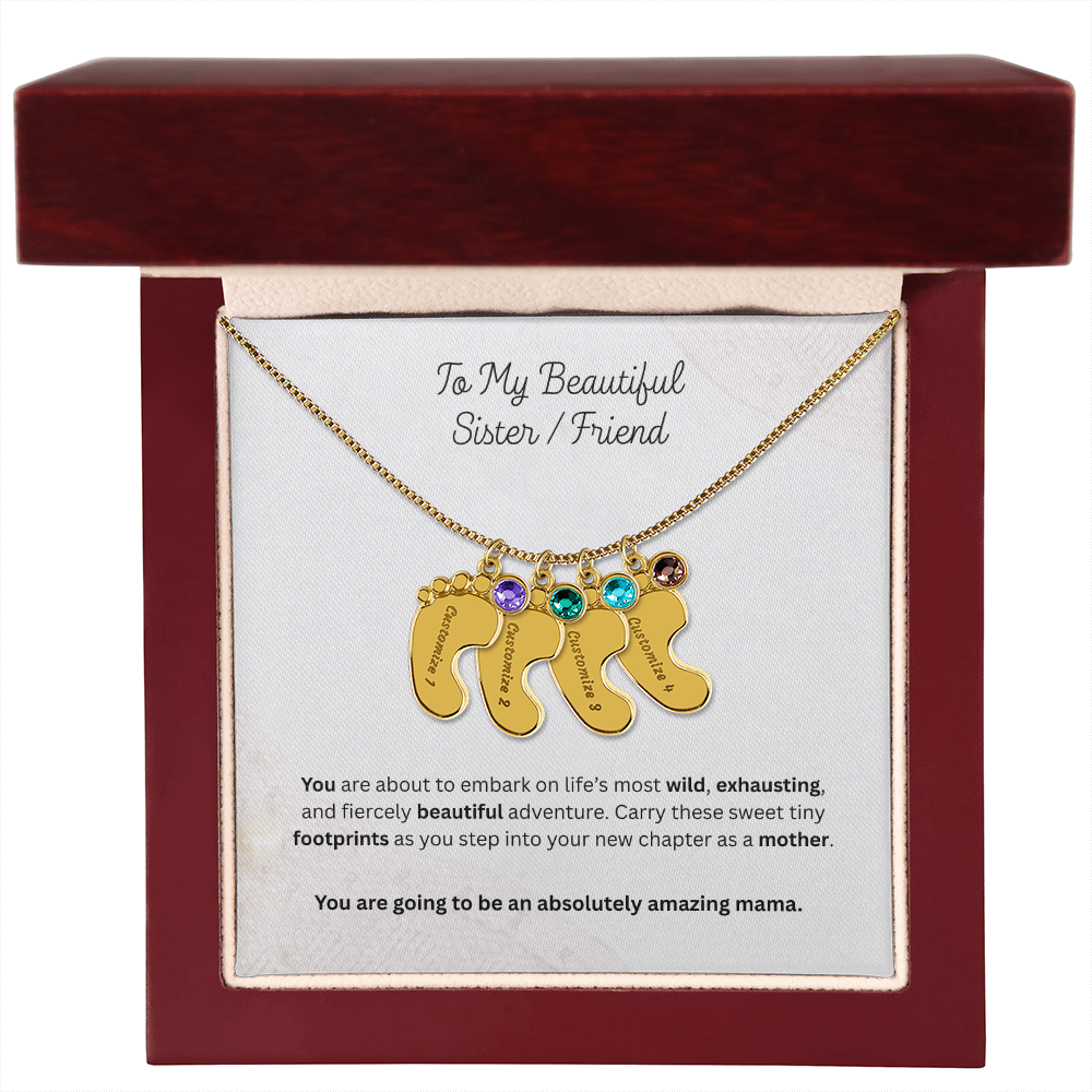 The "First-Time Mother" Baby Feet Birthstone Necklace