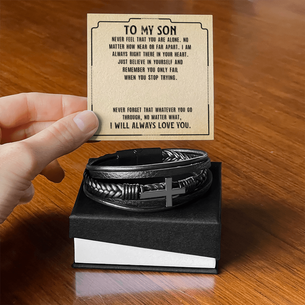 To Son - To my son. Never - Men's Cross Bracelet