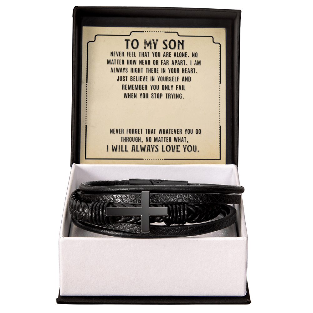 To Son - To my son. Never - Men's Cross Bracelet