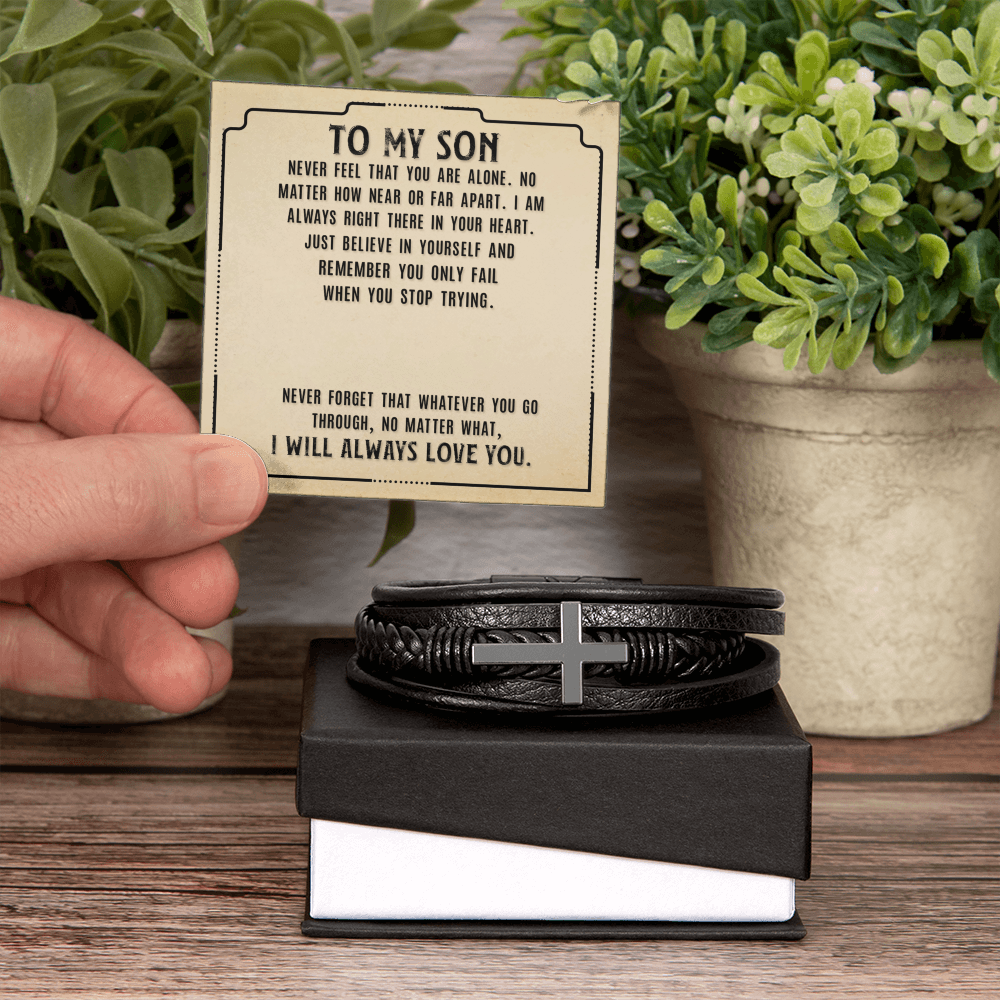 To Son - To my son. Never - Men's Cross Bracelet