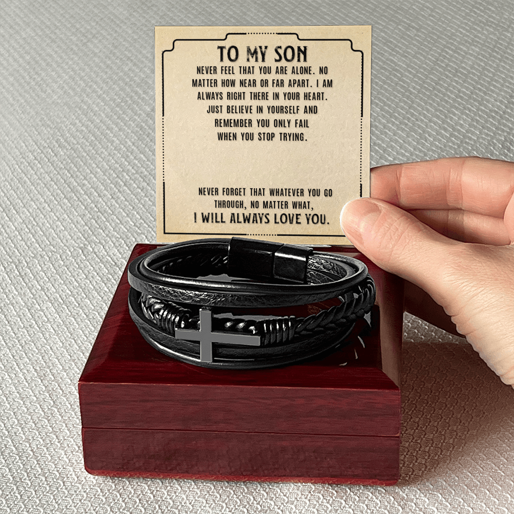 To Son - To my son. Never - Men's Cross Bracelet