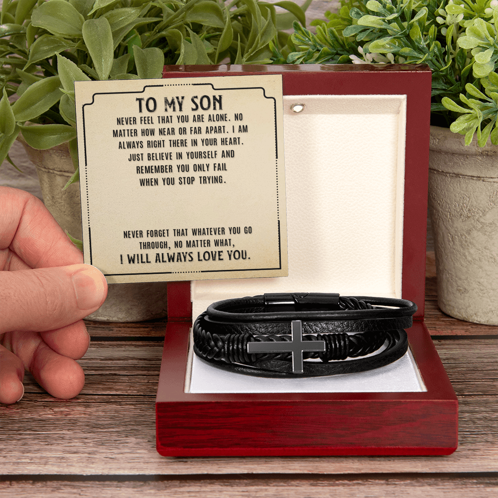 To Son - To my son. Never - Men's Cross Bracelet