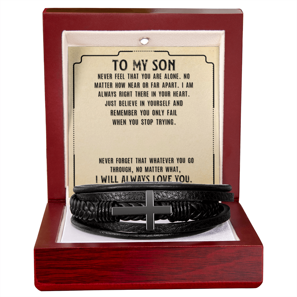 To Son - To my son. Never - Men's Cross Bracelet