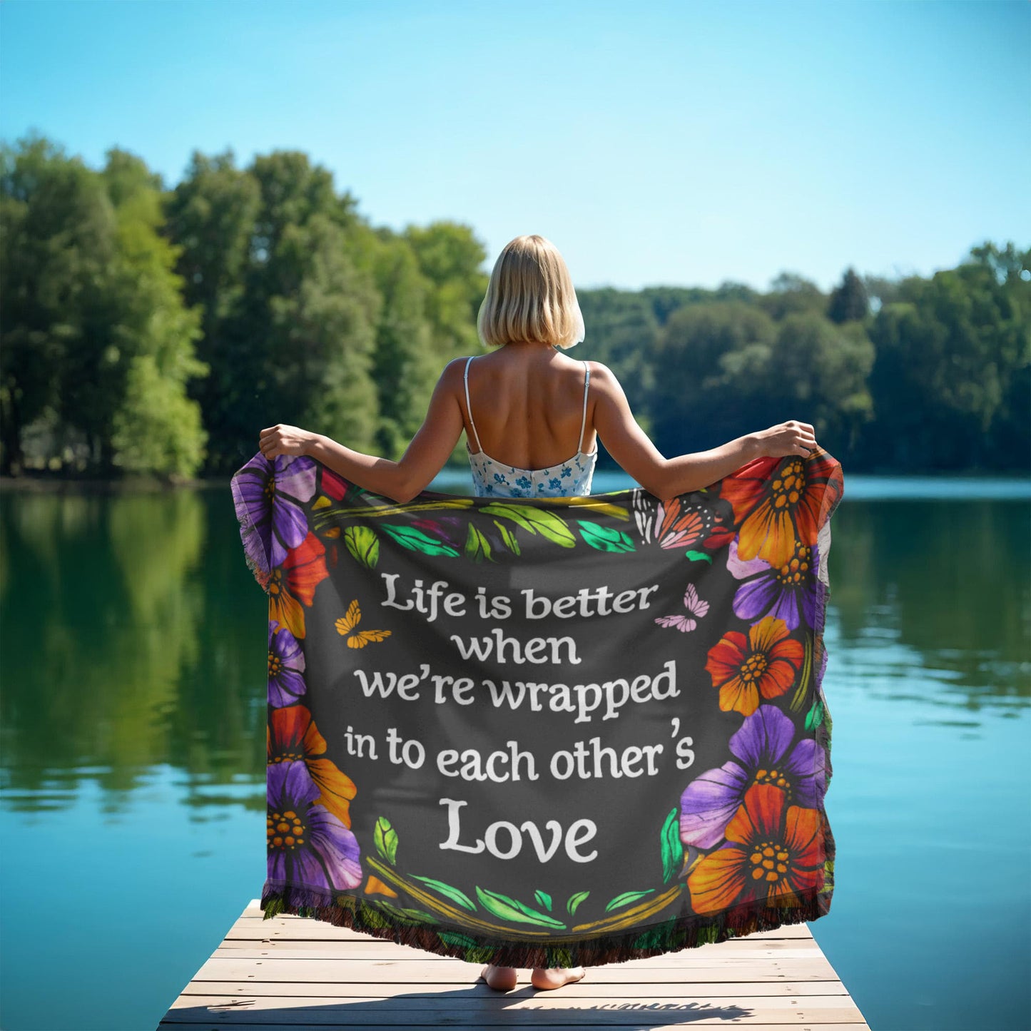 Love - Life is better - Printed Woven Blanket