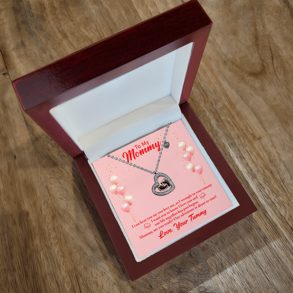 To Mom - I can hear - Baby Feet Heart Necklace
