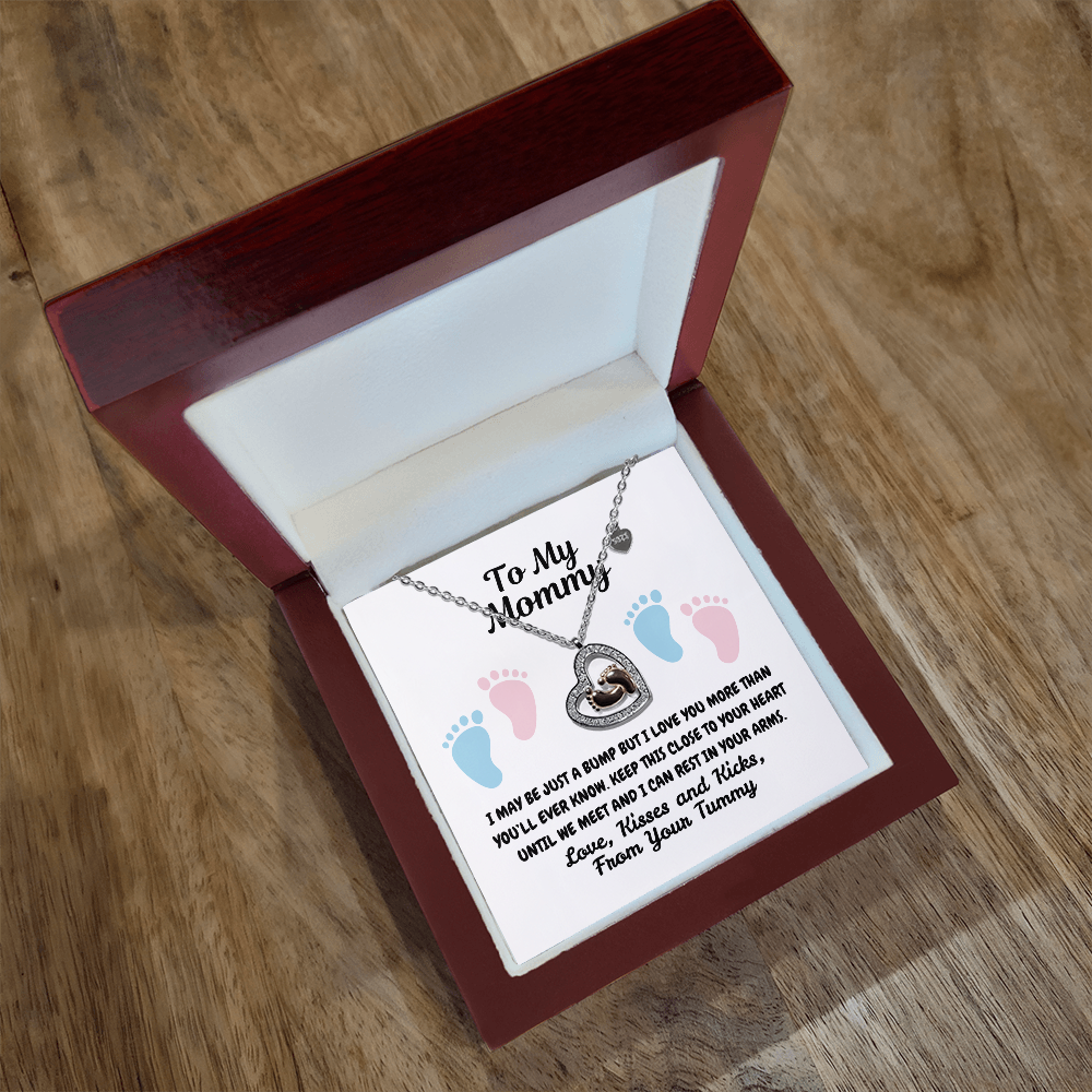 To my mommy - Just a bump - Baby Feet Heart Necklace