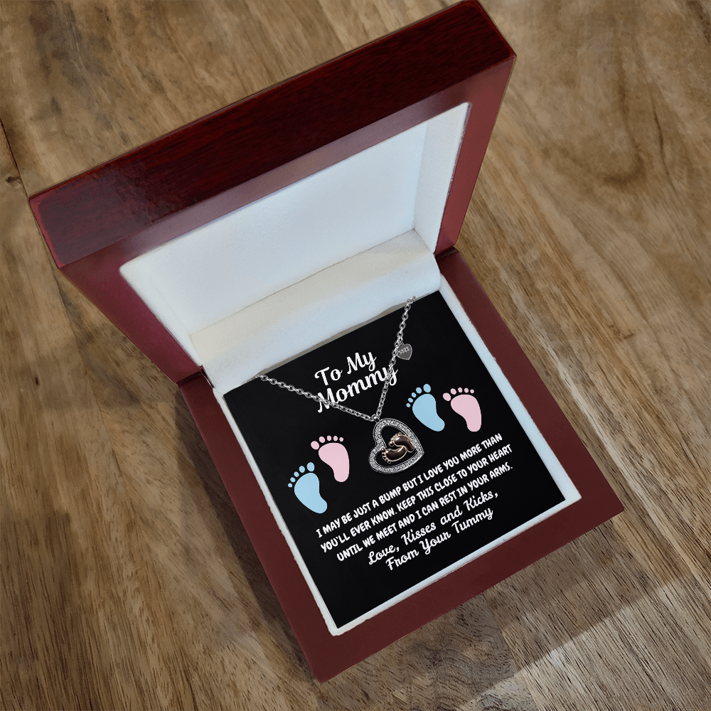 To my mommy - Just a bump - Baby Feet Heart Necklace